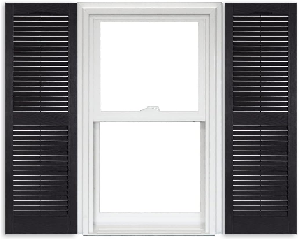 Polaris Vinyl Open Louver Shutters (1 Pair) - 002 Black - 15 Inch x 55 Inch