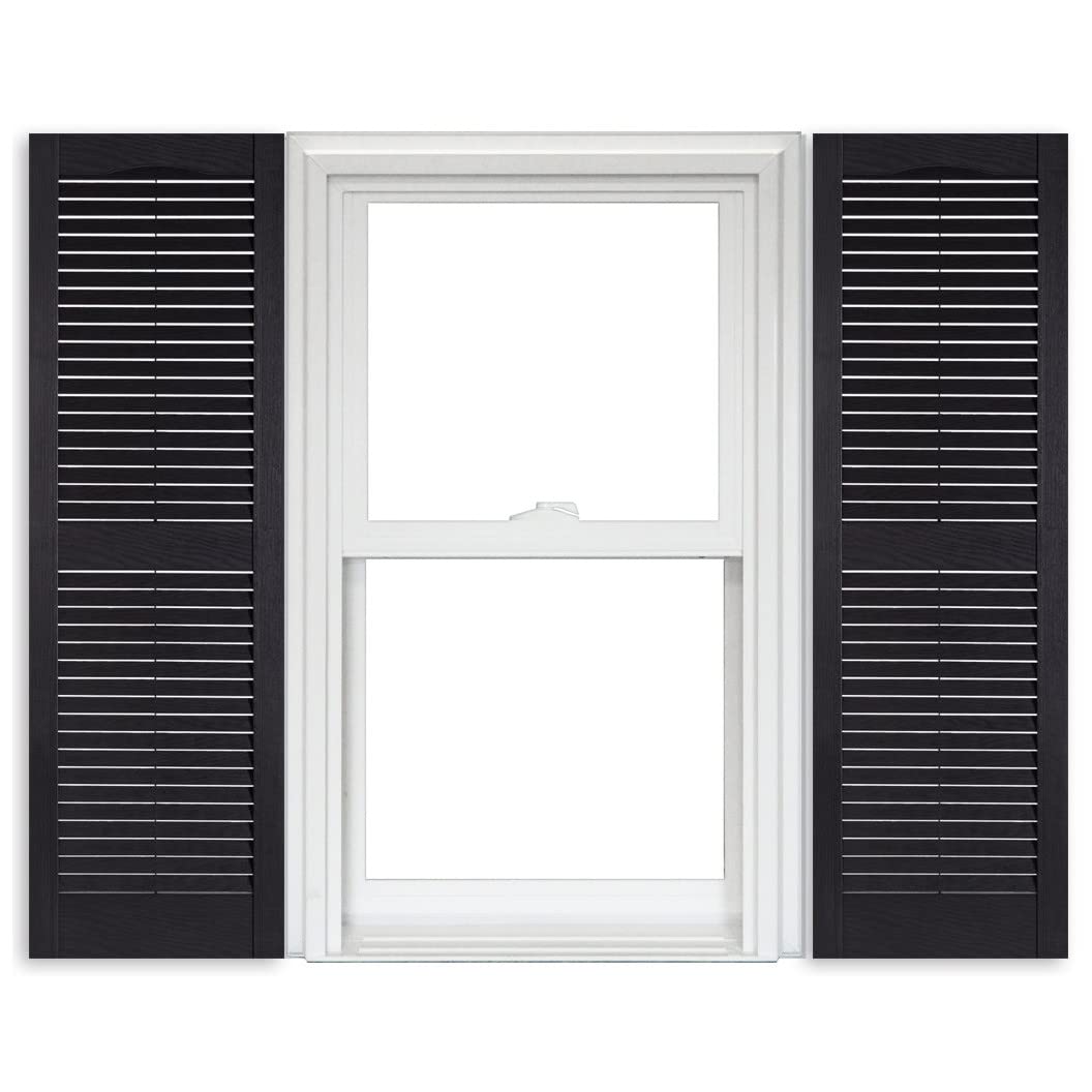 Polaris Vinyl Open Louver Shutters (1 Pair) - 002 Black - 15 Inch x 55 Inch