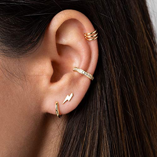 Mevecco Gold Ear Cuffs 18K Gold Filled Ear Cuff Non Pierced Ears Cartilage Earrings Small Hoop Huggies Sleeper Simple Minimalist Delicate Cz Ear Cuffs Clip On Cartilage Fake Earrings For Women #TOP1