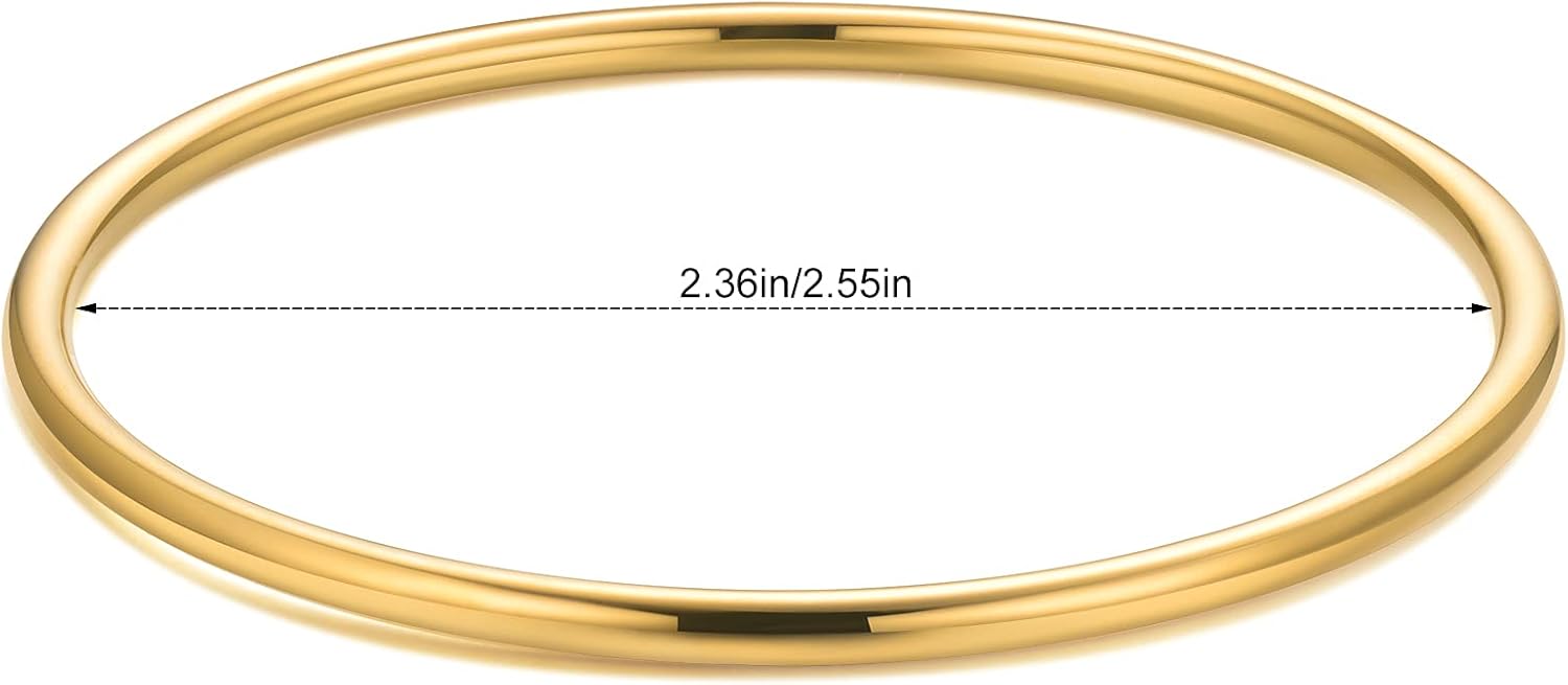 Kainier 3mm 14K Gold Plated Bracelet Stainless Steel Glossy Stackable Thin Round Bangle Bracelet for Women Solid Plain Polished Bracelet Best Gifts for Love - Image 5