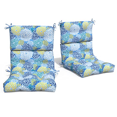 Melody Elephant Outdoor Tufted High Back Chair Cushions, Water Resistant Rocking Seat Chair Cushions 2 Pack, Adirondack Cushions For Patio Home Garden, 22" W X 20" D, Dahlia Blue #TOP3