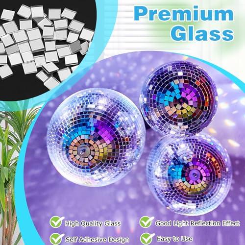 DECARETA 4 Rollen 6400 Stück Mini Spiegel Mosaik Selbstklebend Mini Mosaik Spiegelfliesen Mini Spiegelmosaiksteine Selbstklebend Spiegel Mosaikfliesen Aufkleber 5 x 5 mm Glas für KTV Hause DIY