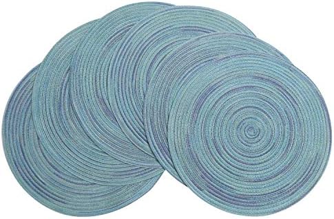 Pauwer 38cm Woven Round Placemats Set of 6 Heat Insulation Non Slip Braided Cotton Dinner Table Mats Large Washable Kitchen Dining Table (Circle Lvory White, Set of 6)