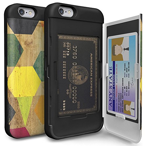 TORU CX PRO Compatible with iPhone 6S/iPhone 6 Case - Protective Dual Layer Wallet Pattern with Hidden Card Holder + ID Card Slot Hard Cover & Mirror - Wood Geo