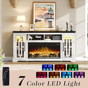 70 Farmhouse Large Fireplace TV Stand for 80 Inch TV LED Media Entertainment Center with 37 Fireplace Rustic TV Console Storage Cabinet with Adjustable Shelf for Living Room Antique White