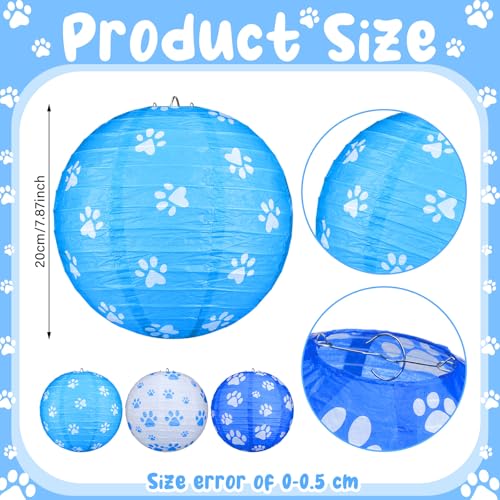 Image of Panelee 12 Pcs Dog Paw Print Paper Lanterns Puppy Themed Party Decorations Blue and White Pet Paw Print Round Hanging Lanterns 8 Inch for Dog Birthday Party Decorations Supplies Indoor Outdoor