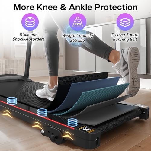 Image of Folding Treadmill for Home, 2.5 HP 12KM /H Electric Walking Pad Treadmill, Compact Portable Small Mini Treadmills for Small Spaces, Foldable Running Machine with Bluetooth, Cup Holder & HEA