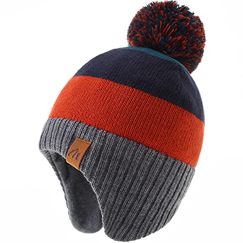 LMLALML Boys Winter Hat Earflap Knitted Beanie for Kids Warm Fleece Lined Thicken Hat for Baby Orange