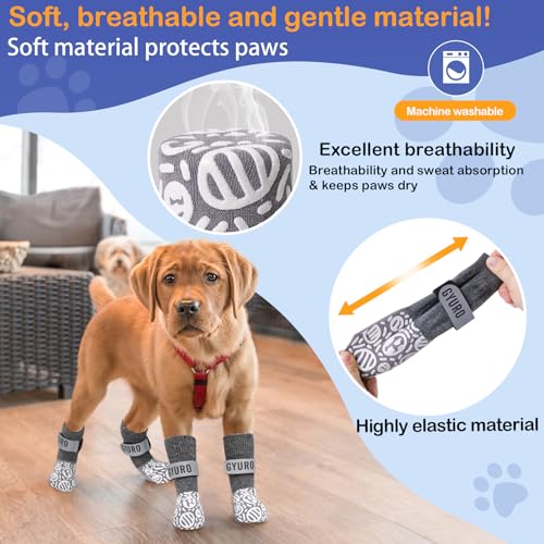 GYURO 2Pairs Anti Slip Dog socks paws stop licking,Dog Boots&Paw Protector for Hardwood Floors Anti Slip,Traction Control No Twist Grip Booties for Small Medium Large Senior Dogs (Gray - Image 4