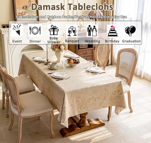 TheoZemica Champagne Fall Jacquard Floral Tablecloth Rectangular 57x86 Inch by TheoZemica - Used condition - Image 3