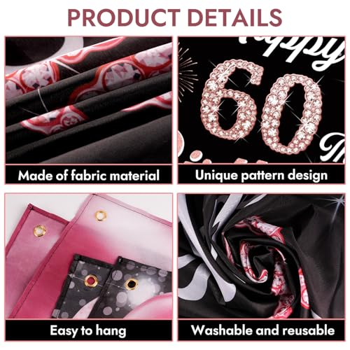 Image of 60th Birthday Decorations for Women - Happy 60th Birthday Banner Decorations Cheers to 60 Years Birthday Party Indoor and Outdoor Decoration Suppiles Pink Backdrop for 60th Birthday Party Favors Decor