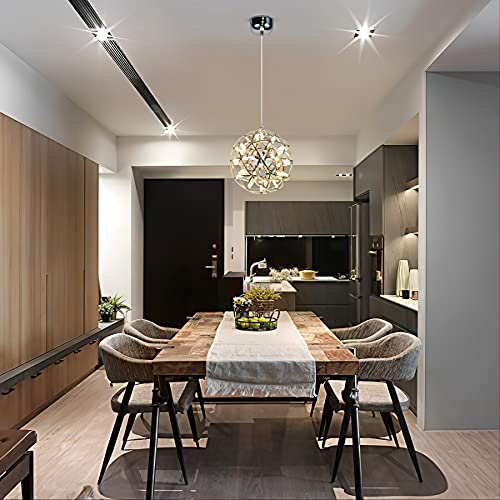 Mzithern Modern Geometric Chandelier In Chrome, Contemporary Led Pendant Light Globe Ceiling Light Fixture For Dining Living Room Bedroom Restaurant Kitchen Foyer, Stainless Sparkle 20 Inch Warm #TOP4