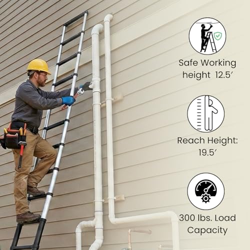 Xtend & Climb Contractor Series 155+/300 Telescoping Ladder, 15.5 Ft Extension, 300 lbs Load Capacity, ANSI Type 1A Certified Aluminum Ladder - Includes Fiber Cloth by Piping Hot Art Works - Image 4