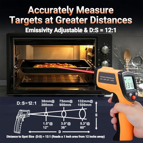 Image of Digital Infrared Thermometer Gun for Cooking,BBQ,Pizza Oven, Infrared Thermometer Laser with Backlight,-58℉~712℉(-50℃~380℃) Handheld Non Contact Heat Laser Temperature Gun (Not for Human)