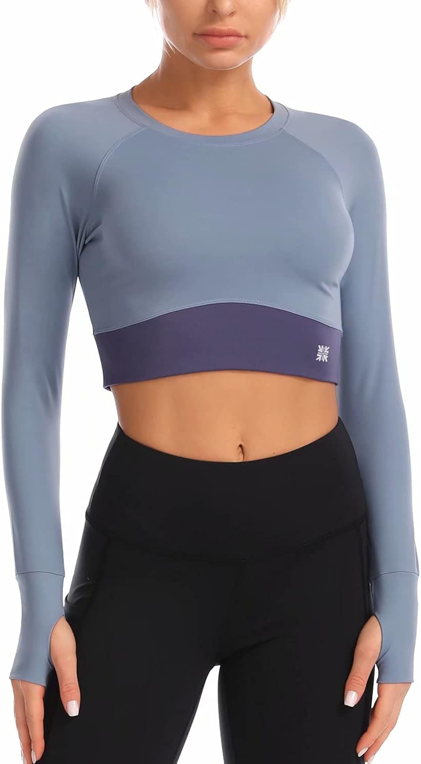 Women Long Sleeve Yoga Gym Cropped Top 
