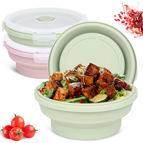 Lot de 2 boîtes à déjeuner pliables en silicone de 550 ml avec couvercle, boîtes de conservation pliables avec couvercle, bol pliable avec couvercle,...