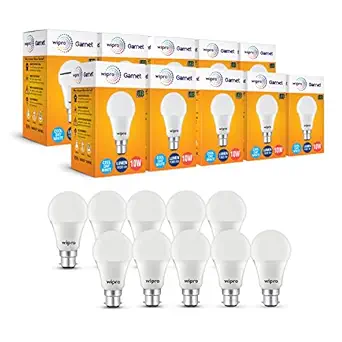 wipro Garnet Base B22 10-Watt LED Bulb (White) - Pack of 10