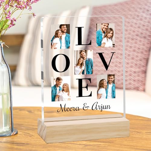 Image of Giftplease Customized Photo Frame with Wooden Stand | Transparent | Personalized Couple Picture Frame Gift for Girlfriend, Boyfriend, Husband, Wife |Anniversary, Wedding, Valentine s Day C 11