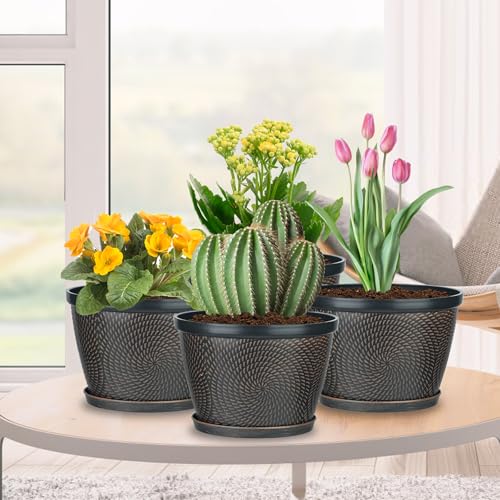Image of Quarut 4 Pack 8 Inch Flower Pots Planters for Outdoor Indoor