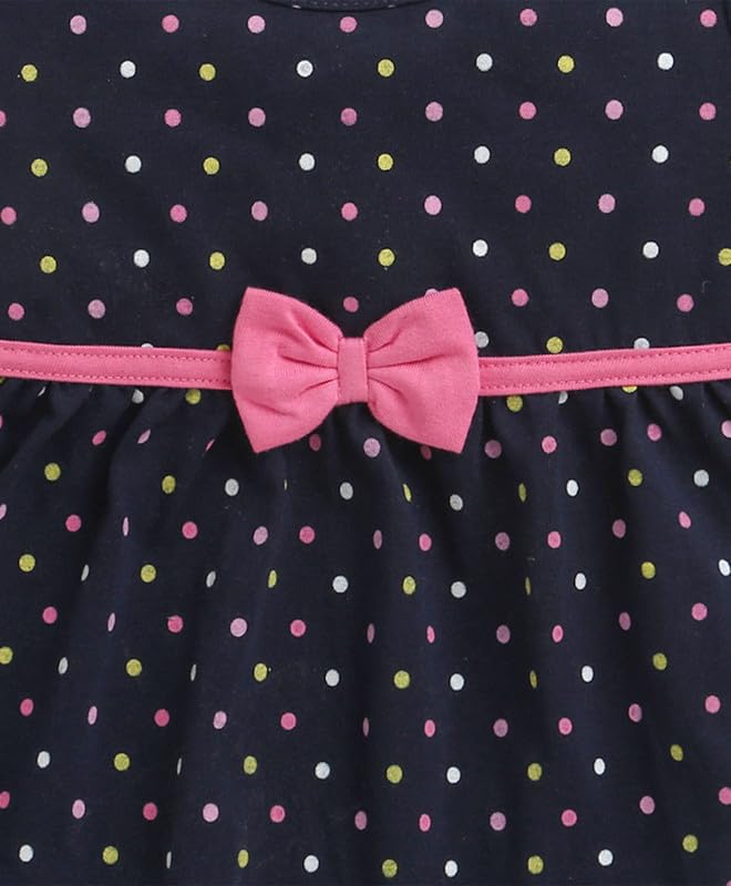 Image of BUMZEE Baby Girls Regular Fit Half Sleeves Round Neck Cotton Knee Length Fit & Flare Dress