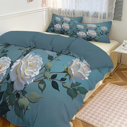 Housse de couette rose en fleurs 140x200 microfibre vert menthe