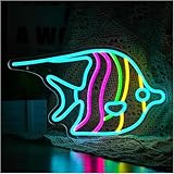 Personalizado para letreros de neón Letrero de neón con diseño pez mariposa, luz LED arte marino, para restaurante, tienda y decoración