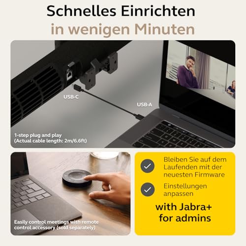 Barre vidéo panoramique 4K Jabra PanaCast 50 - Caméra de visioconférence pour petites et moyennes salles avec champ de vision 180° et 8 microphones – Alimentation UE - Noir