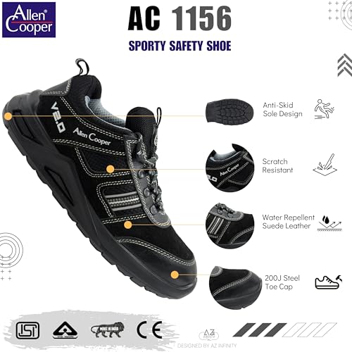 Image of Allen Cooper AC 1156, Special Edition Men's Sporty Safety Shoe, Black Suede Leather, ISI Marked with is:15298 Part 2