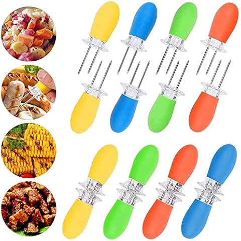 S SMAZINSTAR Barbecue Corn Holders 16PCS/8Pairs, Corn on The Cob Skewers Stainless Steel Corn Holders Fork Skewers with Silicone Handle for Kitchen Gadgets, BBQ, Picnics & Campings Cover