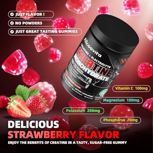 Image of Allcoovita NSF Certified Creatine Gummy 5g - Creatine Monohydrate Gummies for Men & Women. Boost Focus,Strength, and Endurance, Anti-Melting Formula, Vegan, Gluten-Free, Non-GMO,(Strawberry 135 ct)