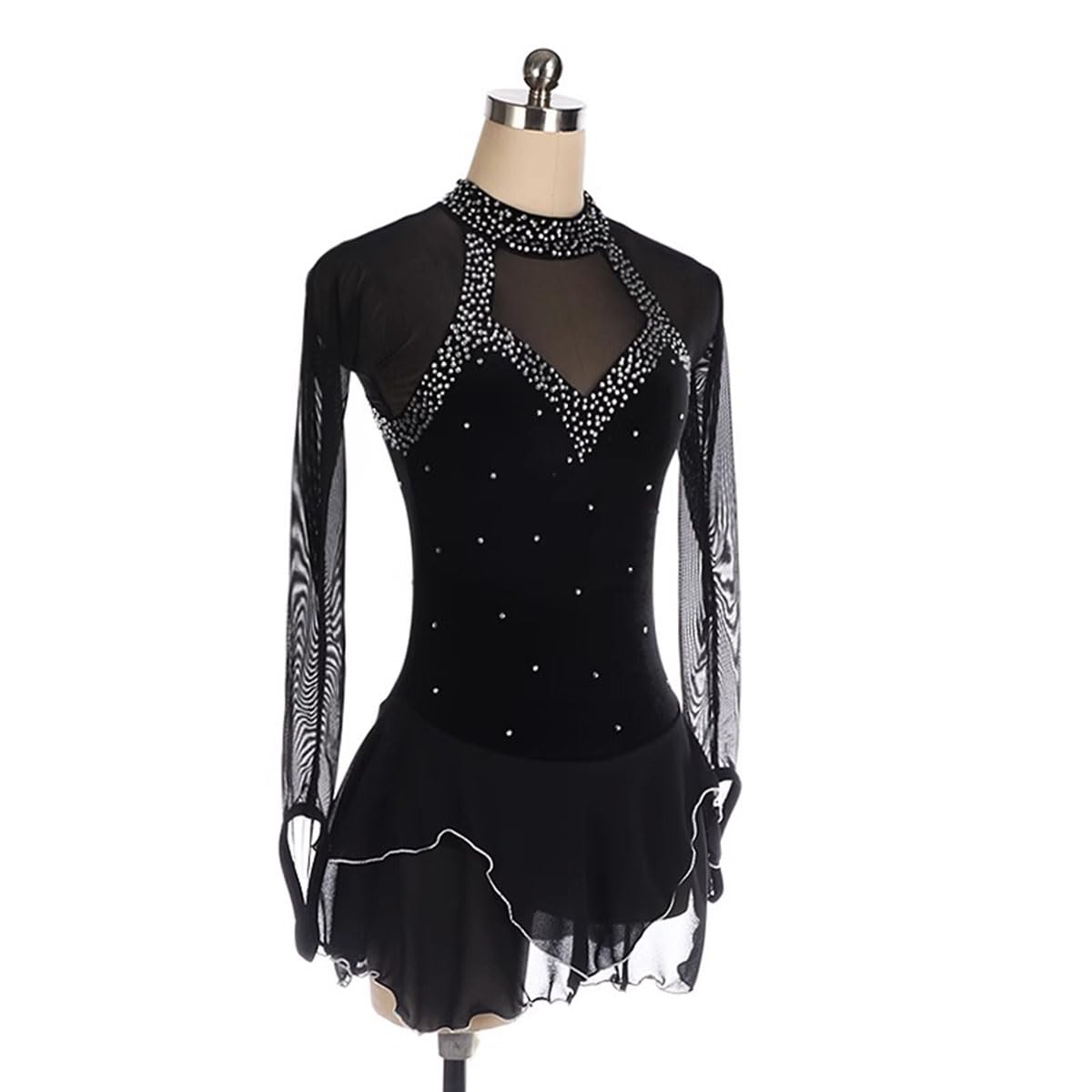 purpleq Glitzer Eiskunstlauf Kleid Damen Velvet Gymnastik Trikot Langarm Kürkleid Mit Strass Rollkunstlauf Wettbewerb Tanzanzug Stretch Ballerina Kleid Für Damen