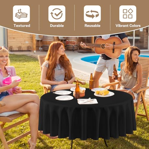 Image of sancua Black Round Tablecloth 132 Inch Diameter, 6 Pack - Circle Polyester Fabric Table Cloth for Wedding Party Reception Banquet Birthday, Washable Formal Table Cover (Fit 54-96 Inch Tables)