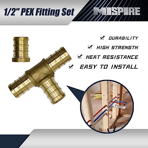 Image of 6 PCS 1 /2 inch Pipe Fittings, 3pcs Tee & 3pcs PEX Plug End Cap Fittings, Lead-Free Brass Barb Crimp for PEX Pipe Plumbing Projects by MISPIRE