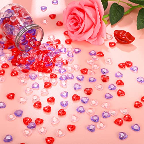 Mtlee 1000 Pieces Acrylic Heart Gems Charms Plastic Heart Vase Fillers For Centerpieces For Valentine's Day Decorations Heart Decor Wedding Home Decoration (Bright Red, Light Pink, Purple) #TOP5