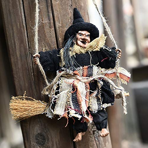 ozdoba na Halloween, w stylu retro, czarownica, miotła, duch, dekoracja domu, na Halloween, świąteczna ozdoba na imprezę, zawieszka na Halloween (czarna) -Z (kolor: żółty)