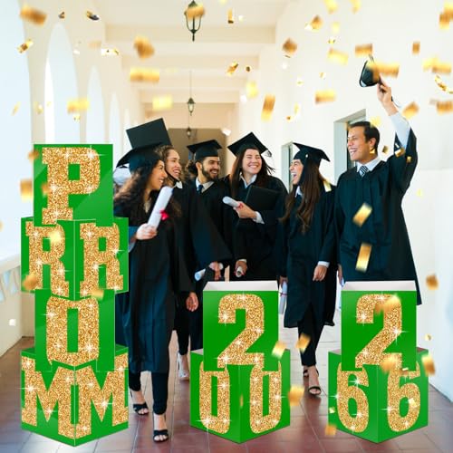 Queekay 8 Pcs Prom Column Standup Photo Booth Decorations 2026 Prom Backdrop Balloon Boxes Cardboard Decoration Column for Party College, 11.8 x 44.9 Inch(Green, Gold) by Queekay - Image 5