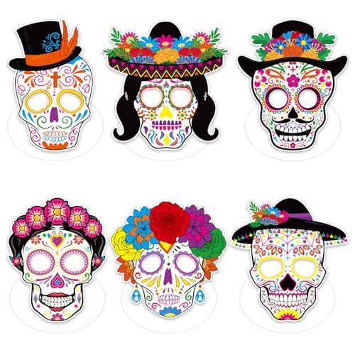 Konsait Dia De Los Muertos Mask - 12Pcs Sugar Skull Paper Day of the Dead Mask for Kids - Costume & Cosplay Accessories