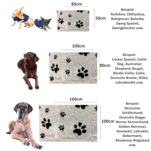 elropet Hundematte vetbed für kleine Hunde & große Hunde/Premium 22mm hohe Qualitätsstufe/Hundedecke S/M/L (Hellgrau + Schwarze Pfote, S 80cm X 50cm)