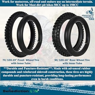 70/100-19" Front Tire and 90/100-16" Rear Tire with Tube Fit for 50cc-150cc Dirt Pit Bikes, Intermediate Terrain Motocross (US Stock)