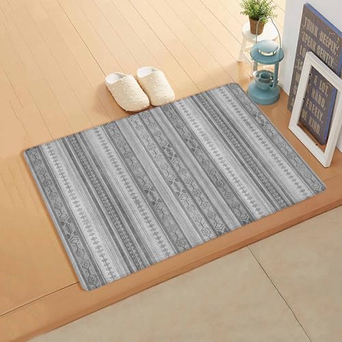 Bohemia Antifatigue Kitchen Bath Door Mat Cushioned Runner Rug,Washable Welcome Floor Sink Mat,Waterproof & Non-Slip Standing Doormat for Kitchen,Abstract Contemporary Gray Boho Tribal Stripes 24