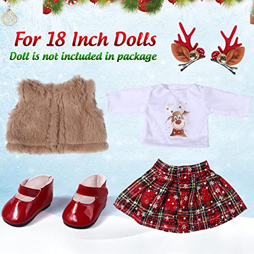 G.c 18 Inch Doll Clothes And Accessories Christmas Costumes Baby Doll Plaid Dress Shoes Fluffy Vest With Reindeer Antlers For 18 Inch Girl Doll #TOP1