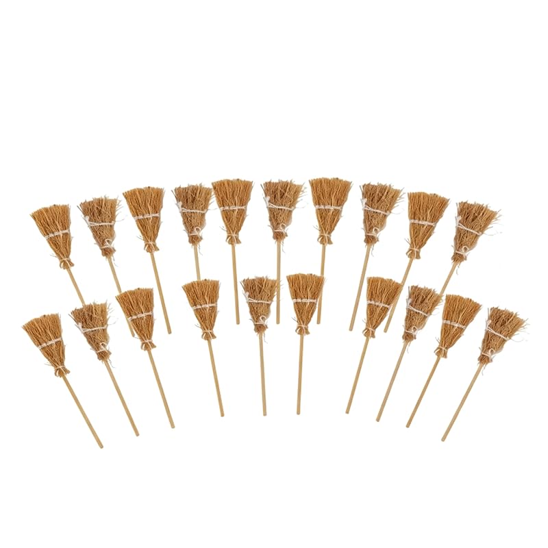 20 Pcs Halloween Mini Witch Broom Set, Miniature Broomstick Props for Fairy Garden Decor, Cinnamon Broom Party Decoration, 6.5CM