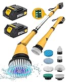 Qimedo Electric Spin Scrubber with Two Batteries, 1200 RPM High Power Electric Scrubber for Cleaning, Shower Cordless Cleaning Brush with LED Display for Bathtub Grout Tile Floor (8 Brushes)