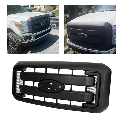 ECOTRIC Front Radiator Grill Hood Grille Fit for 2011-2016 Ford F250 F350 F450 F550 Super Duty Black Replace for BC3Z8200AA BC3Z8200G BC3Z-8200-G (Without Center Emblem)