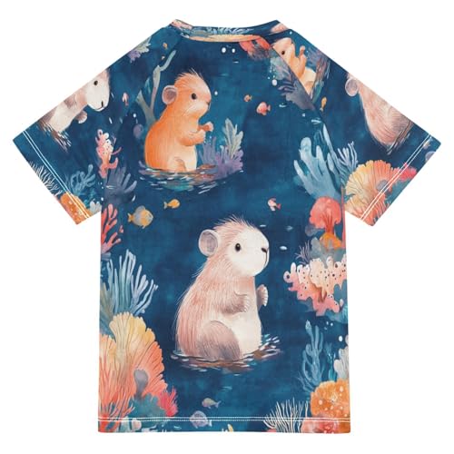Kids Swimsuit Capybara Cute Sea Sunscreen T-Shirts Swimwear Sets UPF 50+2