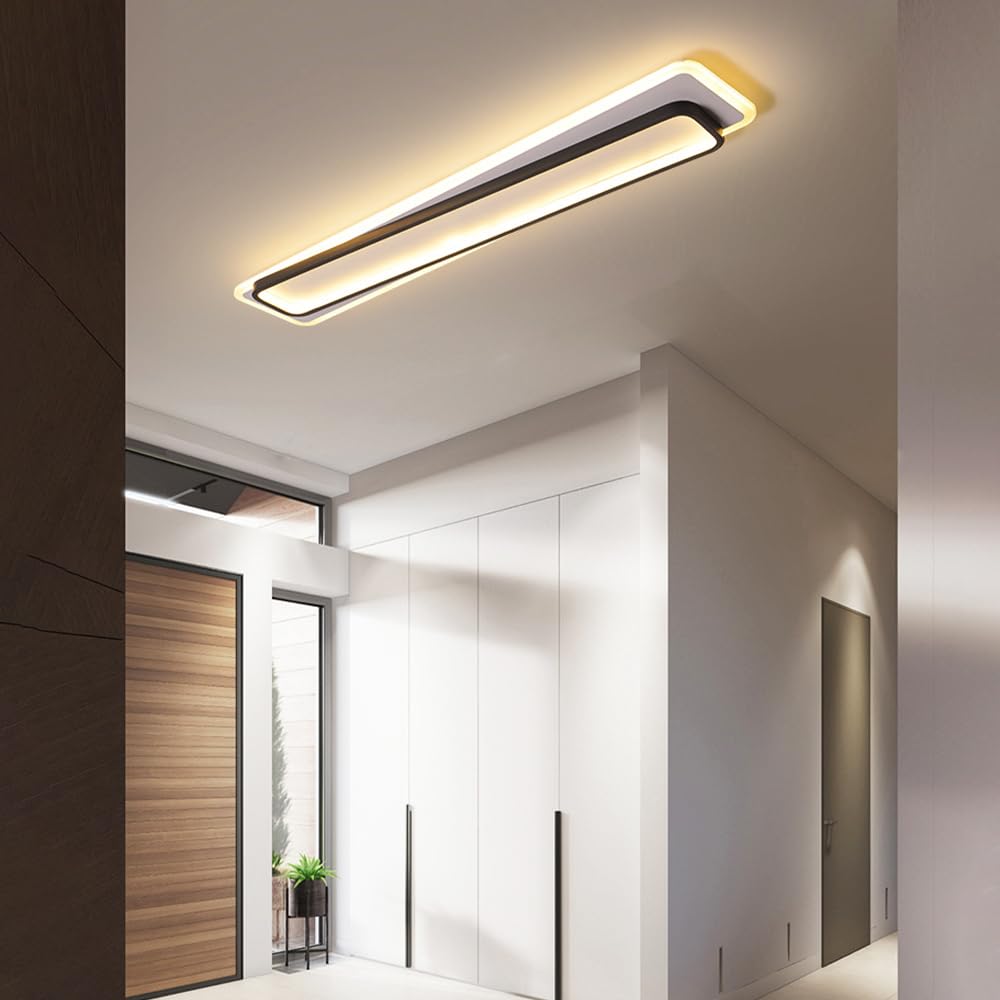 Nowoczesna Sufitowa, Akrylowa Liniowa Z 3 Trybami Kolorów, Sufitowa Led, Oświetlenie Jadalni I Salonu, Długie Lampy Sufitowe (Cri 85+)/Czarny/60 Cm