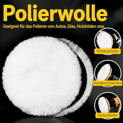 Polieraufsatz Polierscheibe 125mm Kompatibel, 4 Stück Lammwolle Polierscheiben 125 mm, Waschbare Polierpads mit Klett für Auto, Holz, Scheinwerfer, Korkböden