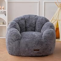 MAXYOYO Kids Bean Bag Chair, Floral Shaped Bean Bag Sofa, Plush Faux Fur Toddler Couch with Petal Backrest for Boys Girls, Stuffed Cozy Sofa for Nursery, Bedroom, Grey