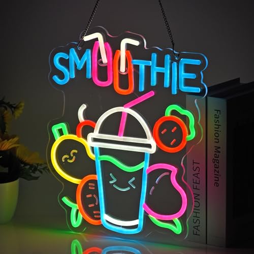 Image of Smoothie Neon Sign, Neon Lights Hanging Wall Art Decoration for Juice Bar Restaurant Store Shop Market Food Truck Cafe Home Decor, USB Powered Ultra Bright Dimmable,15.35x12.6inches