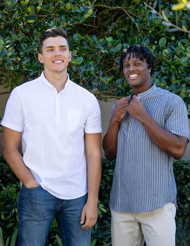 COOFANDY Men's Cotton Linen Henley Shirt Short Sleeve Hippie Casual Beach T-Shirts with Pocket2